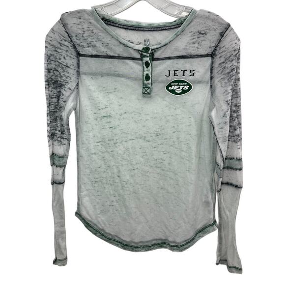 New York Jets NFL Youth Girl's Fan Apparel Long Sleeve Burnout Shirt 10/12 - Picture 1 of 5
